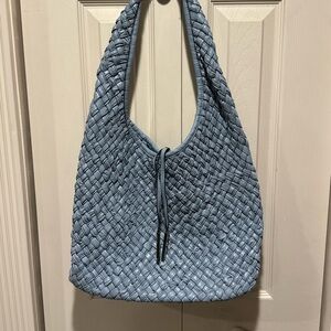 Calvin Klein Light Blue Woven Hobo Bag